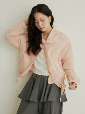 Lace back label ribbon string summer blouson - peach