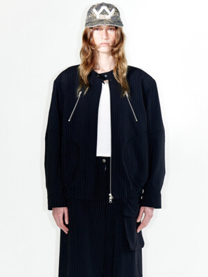 STRIPE BOMBER JACKET, NAVY