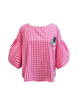 PINK SQUARE CHECK PUFF BLOUSE