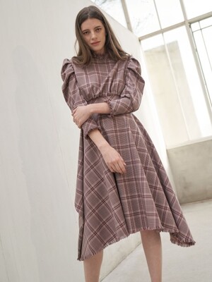 Check Asymmetry Wool Dress