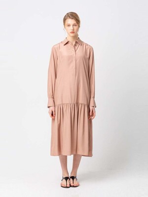 Satin shirt long dress_BROWN