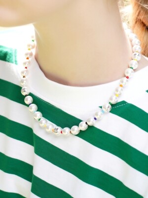 Pearl smile color beads band Necklace 스마일 진주 레인보우 컬러 비즈 목걸이