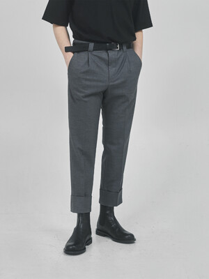 DARK GRAY Wool Blend Turn Up Crop Slacks