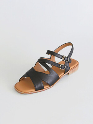 Leather Crossover Sandals . Black