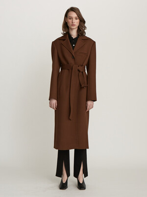 WOOL TWILL SINGLE-BREASTED COAT (BROWN)