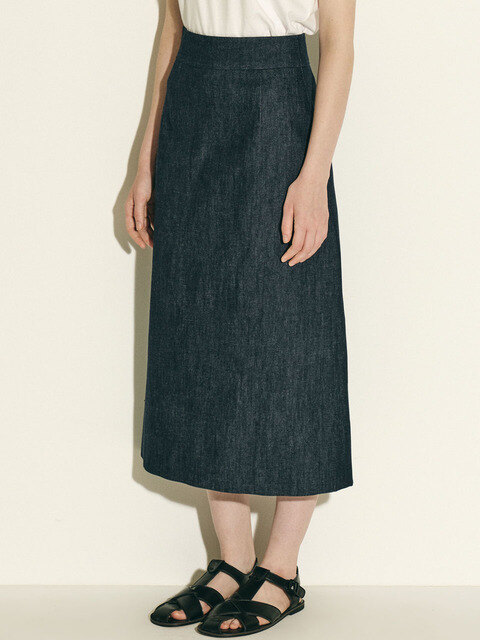데님 -  준바이준케이  (Jun by Jun k.) - denim A-line midi skirt