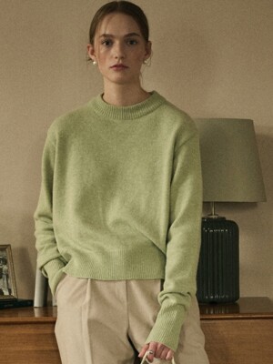 ROUND NECK LOGO SWEATER_LIGHT GREEN