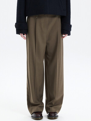 STITCH PINTUCK WIDE PANTS_BROWN