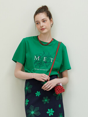 Two-tone Lettering Flower T-Shirt Green