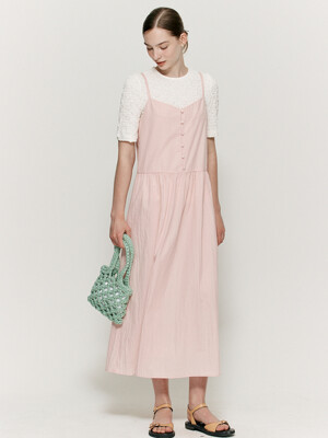 Cover button layered dress - Baby pink
