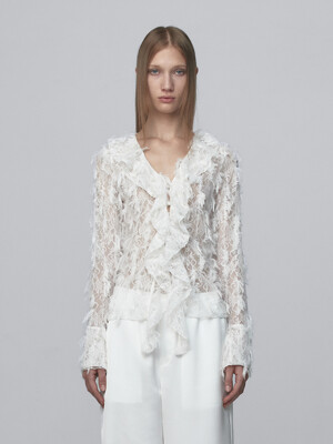 RUFFLE LACE CARDIGAN_WHITE