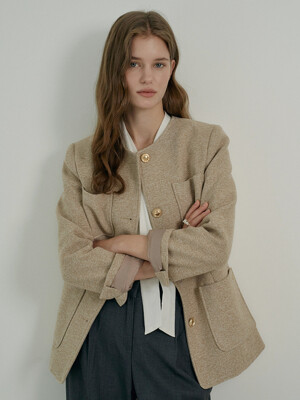 W Harper Wool Tweed Long Jacket_Mix Beige