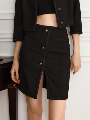 YY_Tweed split skirt_BLACK