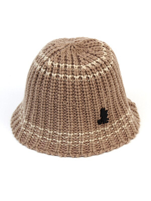 Two Line Beige Knit Bucket Hat 니트버킷햇