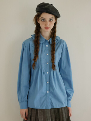 Cest_Little doll collar pleated shirt_BLUE