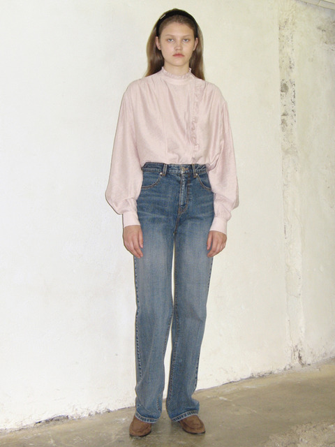 블라우스 - 시눈 (SINOON) - HALF-NECK FRILL BLOUSE (DUSTY PINK)