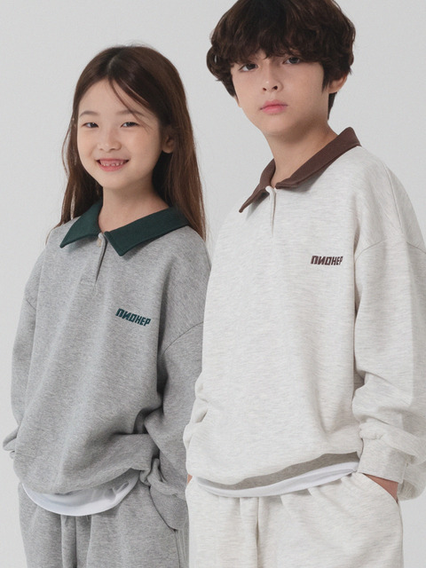 키즈어패럴 - 피아네르 (PIANER) - kids_[2 PACK] 카라 배색 로고 오버핏 맨투맨 (5color)