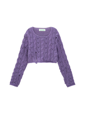 Damaged Cable Cropped Pullover_dark purple