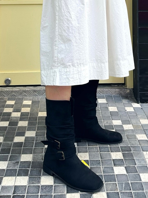 부츠 - 에이티티 (att.) - Shirring buckle boots (2colors)
