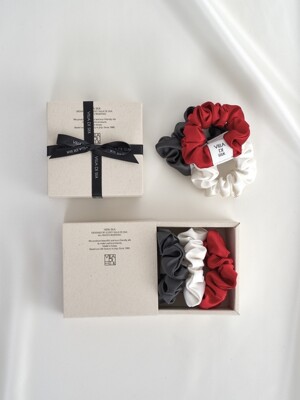 Baby scrunchie 3set (Off-white/Cherry red/Charcoal) 실크 스크런치 세트