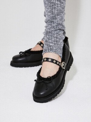 Fur Buckle Ballet Shoes (Black)