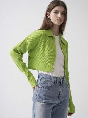 Wool Calla Two-way Crop Knit Cardigan (Yellow-green)