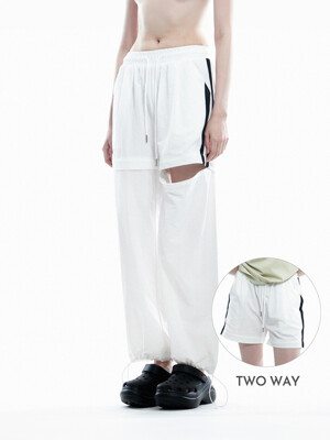 2-Way Nylon Line Color Matching Training Wide Banding Pants [Ivory]