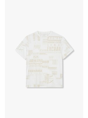 AX남성 로고 패턴 크루넥 티셔츠A414130025오프화이트