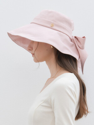 wide ribbon bonnet hat (C043_pink)