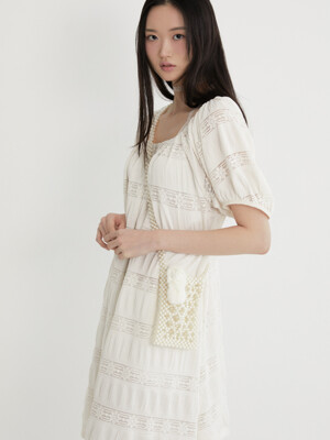 Flower crochet shirring dress (IVORY)