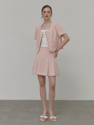 Pleats Tweed Mini Skirt, Pink