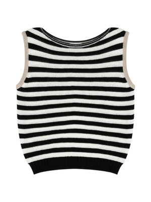 Boat-neck Stripe Knit Sleeveless (Black)