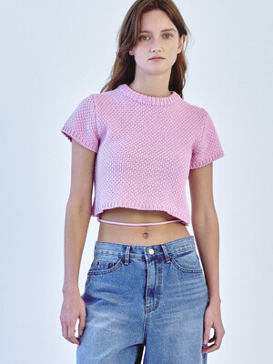 STRING CROP KNIT TOP - PINK