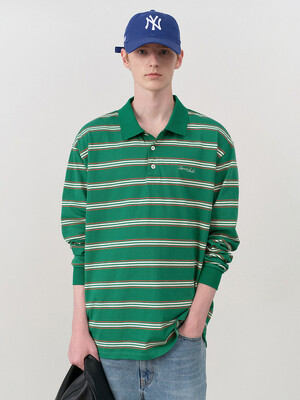 UNISEX MULTI STRIPE COLLARED T-SHIRT GREEN STRIPE_M_UDTS4C119E2