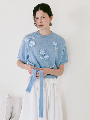 A FLOWER MOHAIR KNIT TOP_LIGHT BLUE