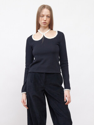 W-Neck Jersey Top Black