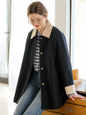 Contrast coloring half mac trench coat_Navy