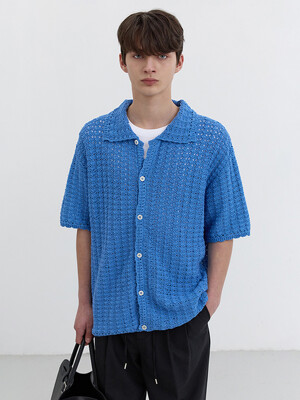 UNISEX OPEN COLLAR CROCHET CARDIGAN BLUE_M_UDSW5B123B2