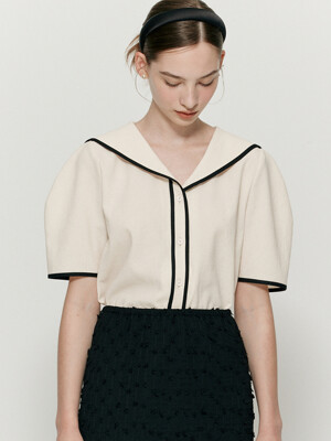 [리퍼브] Sailor collar binding blouse - Cream