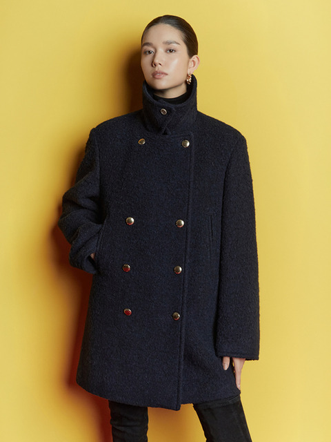 바니스뉴욕 26FW 카니 헤어리 더블브레스트 코트 네이비