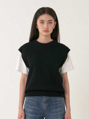 Cashmere blended knit vest - Black