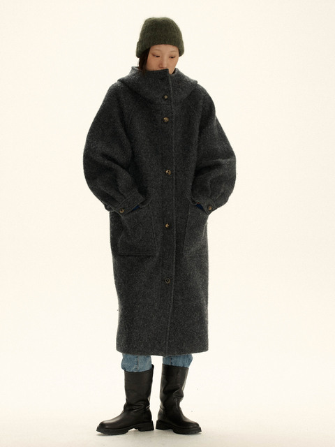 아우터 - 시엔느 (sienne) - Hooded Balmacaan Coat (Charcoal)