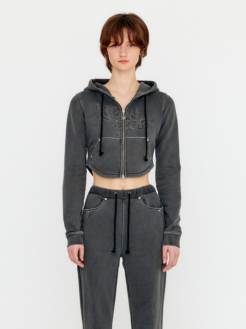 아우터 - 유즈 (YUSE) - PIGMENT WASHING HOODIE ZIP-UP TOP - CHARCOAL