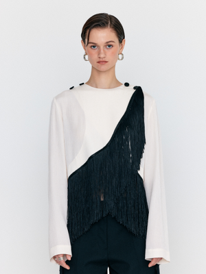 WIESTA Fringed Blouse - Ivory/Black