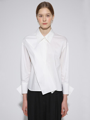 Overlap Crop Shirt Blouse_White