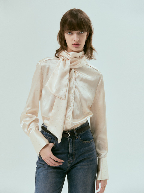 셔츠,블라우스 - 실른 (SILN) - Gold circle blend scarf blouse (IVORY)