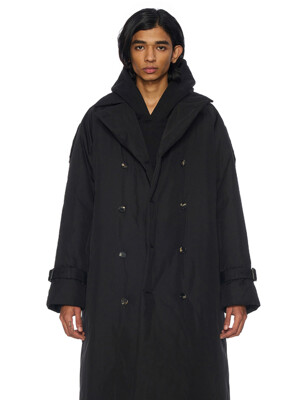 BLACK PADDED DOUBLE-BREASTED COAT