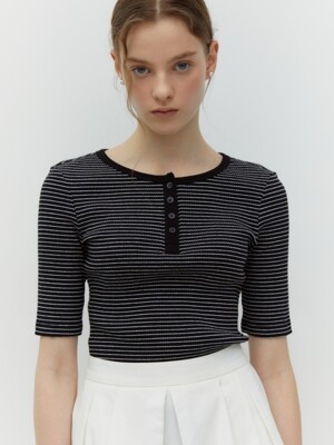 stripe henley neck t-shirt - black stripe