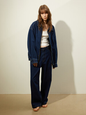 465-1 LOOSE FIT DENIM EMBROIDERED JUMPER_INDIGO