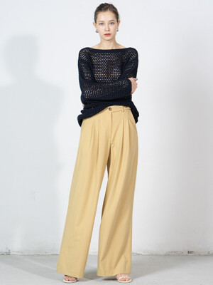 Buttons detailed Two-tuck wide trousers - mustard